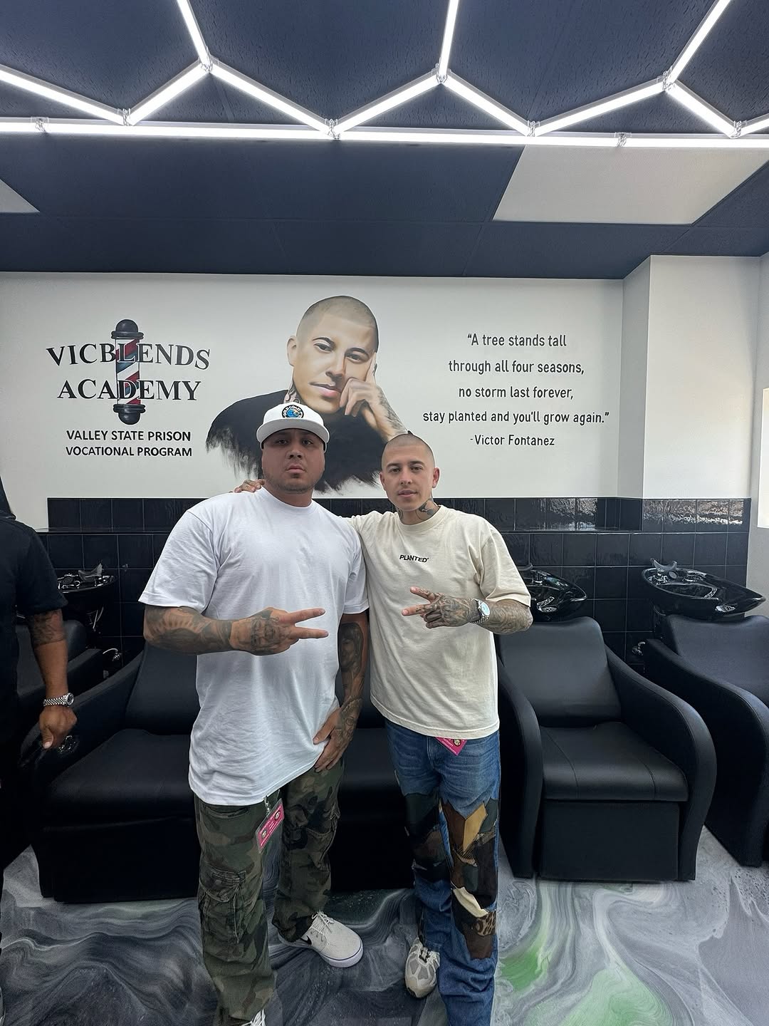 Custom metallic floor at Vic Blends Academy barbershop