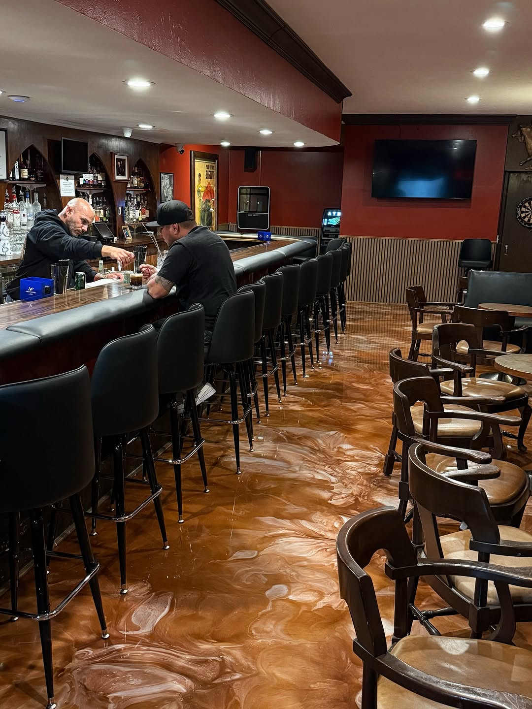 Restaurant floor coating with slip-resistant finish in a California kitchen