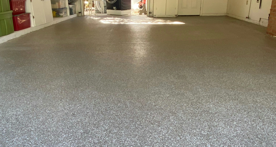 Broadcast flake epoxy garage floor in California